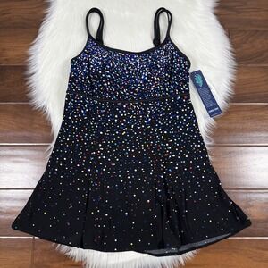 Longitude Women's Size 12 Sprinkles Princess Seam‎ Swim Suit Dress One Piece